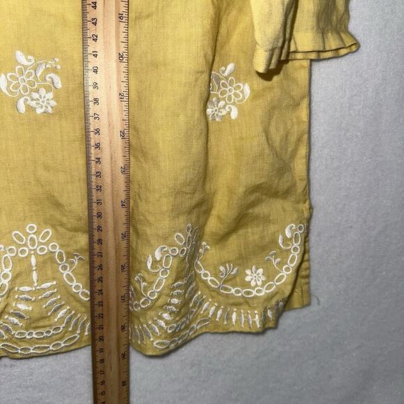 Charter Club Linen Tunic Top Womens XL Butter Yellow Embroidered Popover - Picture 6 of 8